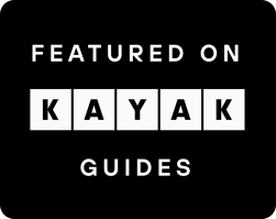 Text: 'Featured on Kayak Guides' on black background.
